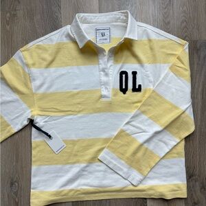 NEW Quintissential Love Yellow White Stripe Varsity Sweater Long Sleeve
